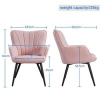 Modern Fabric Accent Chair Scalloped Armchair Sofa Lounge Tub Chair Cushioned Soft Seat with Sturdy Steel Legs for Living Room Bedroom, Pink