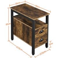 Yaheetech Side Table, End Table with 2 Drawer Storage Cabinet, Vintage Style table, 60x30x61cm - rustic brown