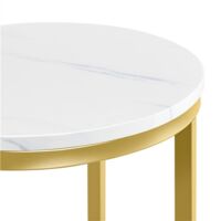 Yaheetech Marble Effect Side Table, Round End Table with Metal Frame, Small Tea Table Bedside Table with X-Based and Sturdy Metal Legs for Living Room Bedroom, Mustard Gold