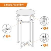 Yaheetech Marble Effect Side Table, Round End Table with Metal Frame, Small Tea Table Bedside Table with X-Based and Sturdy Metal Legs for Living Room Bedroom, Mustard Gold