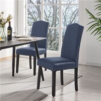 Yaheetech Set of 2 Fabric Dining Chairs Classic Kitchen Chair with High Back Solid Wooden Legs Soft Padded Seat for Home Dining Room Furniture, Blue - blue