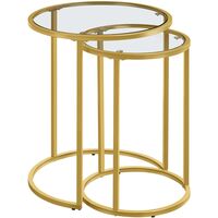 Yaheetech Round Nesting Tables Set of 2 Modern Design Side Table with Metal Frame and Glass Top End Tables Bedside Tables for Living Room, Mustard Gold