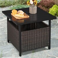 Yaheetech Outdoor Patio Rattan Side Table With Umbrella Hole - brown