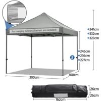 Yaheetech 3M x 3M Heavy Duty Commercial Pop-up Canopy with Wheeled Carry Bag and Sand Bags Light Gray