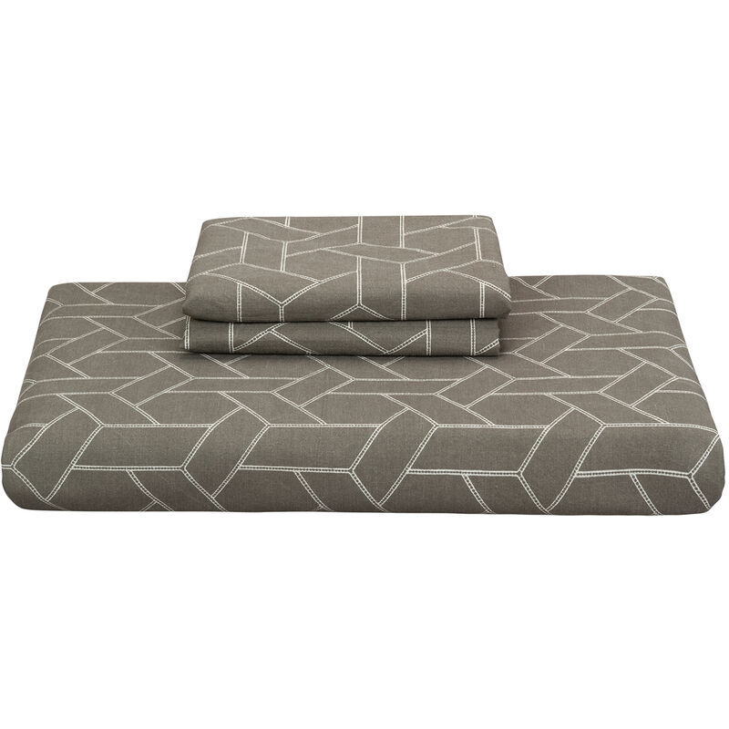 Pikolin Home - Juego de funda nórdica 100% algodón estampado geométrico gris 150x260cm , Cama de 90 , Gris