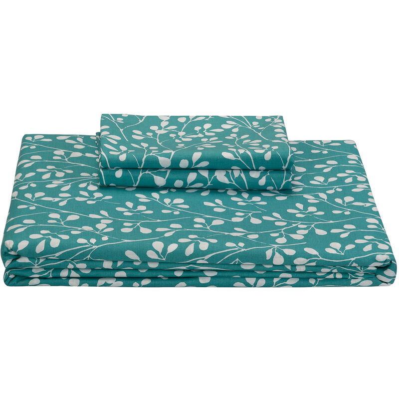 Pikolin Home - Juego de funda nórdica algodón estampado de hojas color verde 150x260cm , Cama de 90 , Verde