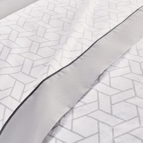 Pikolin Home - Juego de sábanas 100% algodón 150 hilos gris geométrico  90x190/200cm , Cama de
