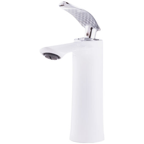 Rubinetto per lavabo in ottone / zinco, bianco, acqua calda e fredda, tubi flessibili, beccuccio basso, maniglia singola [QLI-FA