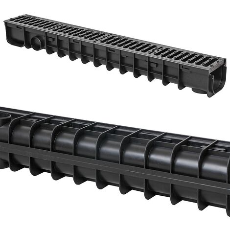 Canalette Di Drenaggio In Plastica Nero - Set Da 12m Con Griglie Per Esterno