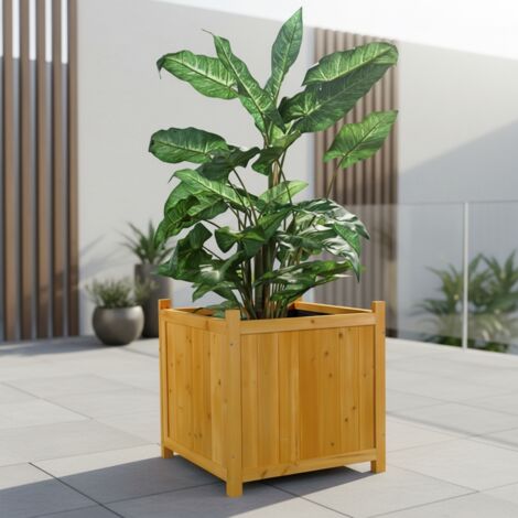 Floranica Vaso di Fiori fioriera con grigliato Vaso di Legno Larice per Erbe Fiori Interno ed Esterno fori di drenaggio Portafiori Piante Succulente Rettangolare 50cm x 35cm x 28cm Non impregnato