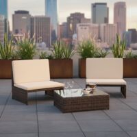 Lounge garden set suite 2er poltrona tavolo lettino prendisole polyrattan marrone