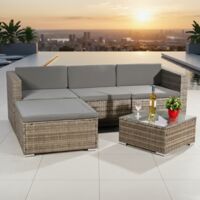 5 pezzi Set di sedute da giardino gruppo salotto salotto da giardino angolo divano tavolo in rattan mobili grigio.
