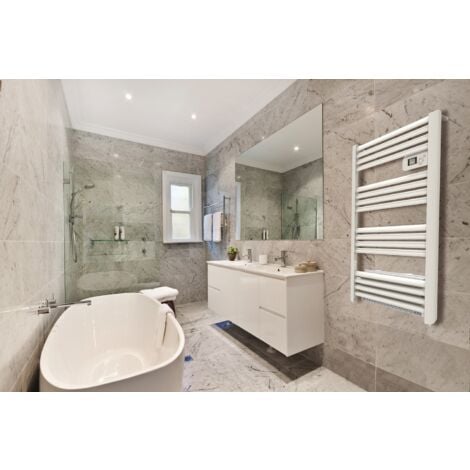 Radiateur sèche-serviette CARRERA - 500W + soufflerie 1000W (1500W) - Tubes ronds - Blanc