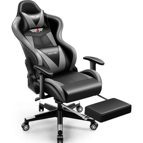 Gaming Chair Office Chair Footrest Black Grey Ergonomic Racing Executive Chair Swivel Chair Sports Seat Bucket Seat Computer Game Desk Chair Gaming PC