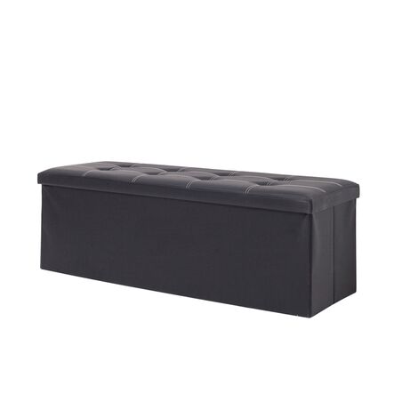 Bench Storage Black Wardrobe Bench Storage Box Bench Leatherette Chest Upholstered Seat Bench Stool Foldable Pouf