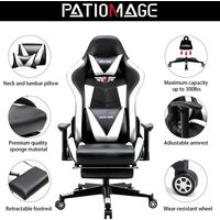 Office Chair Black White Gaming Chair Footrest Ergonomic Racing Executive Chair Swivel Chair Sports Seat Bucket Seat Computer Game Desk Chair Gaming PC