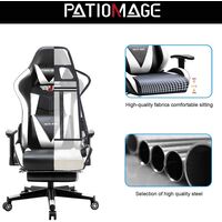 Office Chair Black White Gaming Chair Footrest Ergonomic Racing Executive Chair Swivel Chair Sports Seat Bucket Seat Computer Game Desk Chair Gaming PC