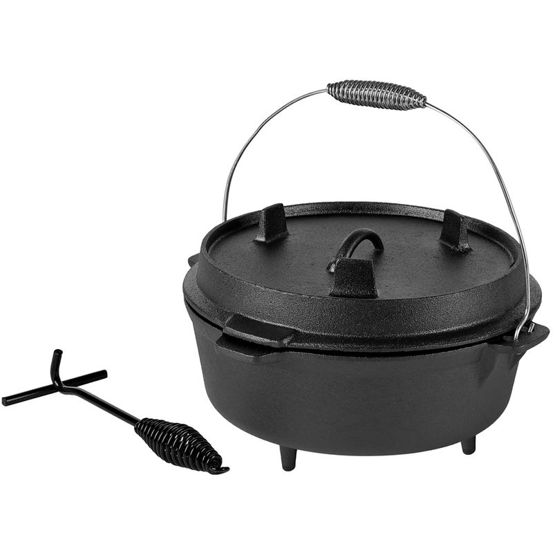 Dutch Oven Horno holandés de hierro fundido Barbacoa 12L Levantador de tapa olla de hierro fundido Hervidor de fuego BBQ