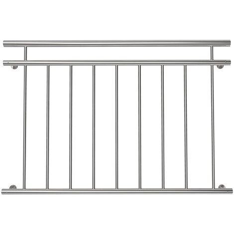 Barandillas de balcón Ventana Baranda 225x90cm Acero inoxidable Plateado Balcón francés Rejilla balustrada mirador barras V2A