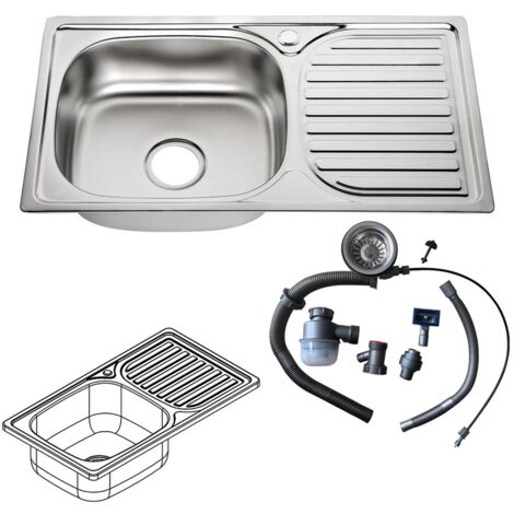 Fregadero de cocina cuadrado encastrado Acero inoxidable 76CM con bandeja izquierda con un seno Lavamanos empotrado Accesorios fregadero