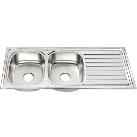 Fregadero de cocina doble encastrado Acero inoxidable 120CM con 2 senos Lavamanos empotrado 2 fregaderos