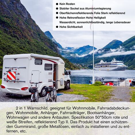 Señal Reflectante Homologada Para Italia Y España - 50x50 Cm, Roja Y Blanca, De Aluminio - Para Autocaravanas, Caravanas Y Portabicicletas