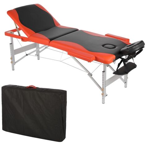TUMBONA DE MASAJE MESA DE MASAJE BANCO DE MASAJE ALUMINIO NARANJA/NEGRO 3 ZONAS BANCO COSMÉTICO CAMILLA DE BELLEZA + BOLSA