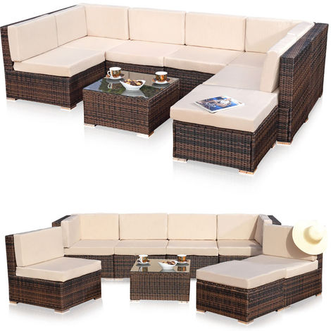 Designer ratán muebles de jardín Lounge conjunto de asientos ratán salón marrón blanco para jardín 