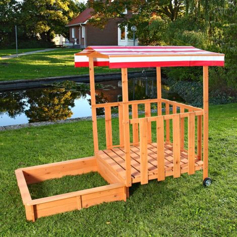 Pizarra Infantil Arenero Infantil Con Techo Ajustable - Juego De Madera Con Banco, Pizarra Y Accesorios Cocina Juego Exterior Niños Casita Infantil Exterior