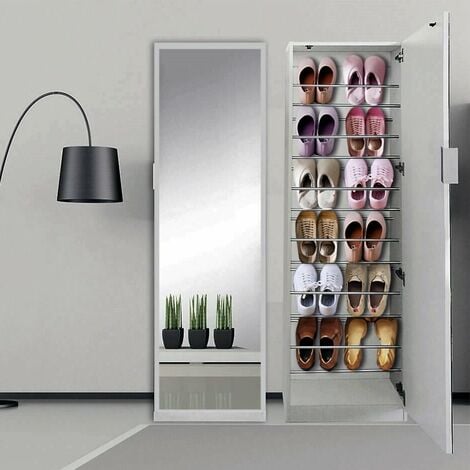 Zapatero Armario para zapatos 180CM blanco + puerta con espejo