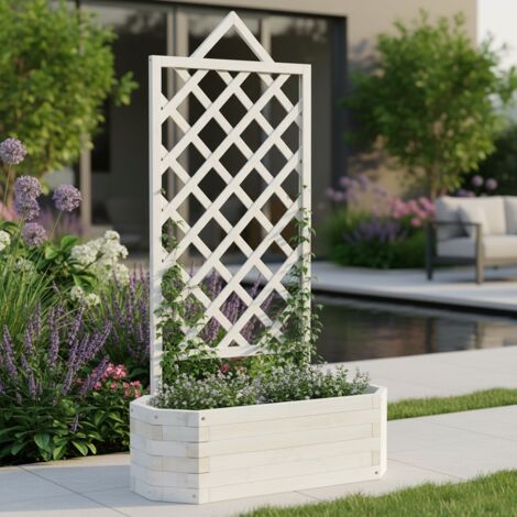 Enrejado Arco de rosas Jardinera rejilla Blanco arco de jardín columna de rosas soporte para plantas de madera macetero maceta arriate