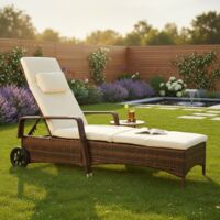 Tumbona ajustable mueble para patio Tumbona de jardín de Ratán marrón de Poly ratán Tumbona silla de playa colchoneta silla de jardín