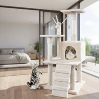 Rascador para gatos Árbol para gato Árbol rascador Beige 121cm Cueva para gatos Árbol trepador gatos Mascotas Hogar para rascar techo