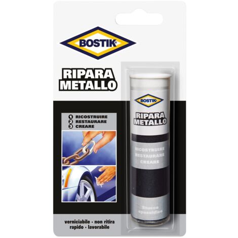 Stucco epossidico in stick ripara metallo Bostik colore grigio metallo