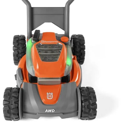Tagliaerba giocattolo Husqvarna con pulsante di avviamento effetto