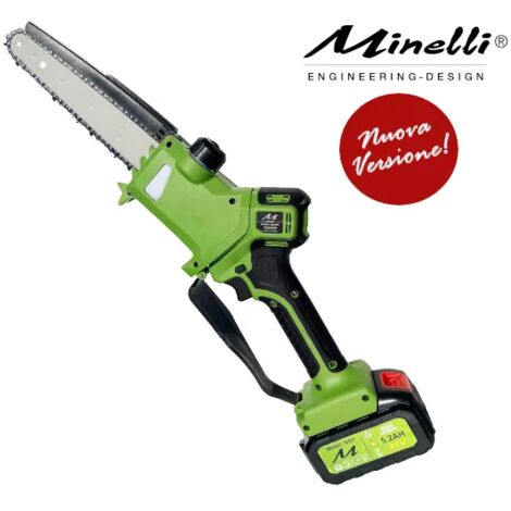 Potatore Minelli Ener-Q3 con due batterie da 21v e 5,2Ah e barra da 20 cm