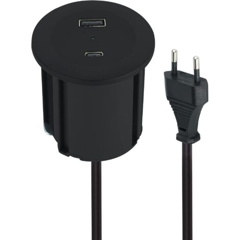 Electraline 62568 Multipresa Scrivania/Presa da Incasso Grommet da Tavolo con Tecnologia Power Delivery 2 USB 45W (1 USB di tipo C per caricare i computer + 1 USB di tipo A 3.0A QC) 3M, D54-60mm (1/5)