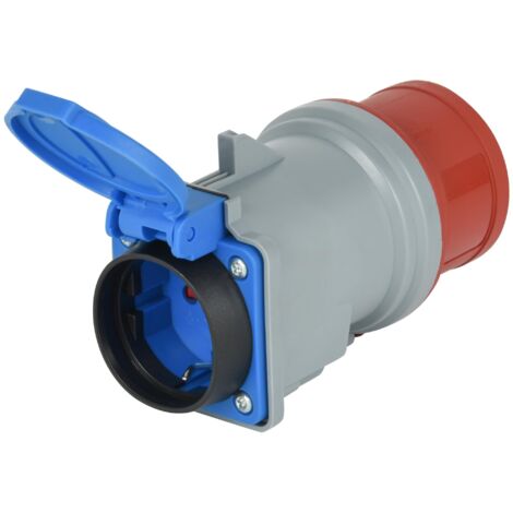 Electraline 80802 Adattatore industriale CEE IP44 da presa Schuko 16A a Spina CEE 3 Poli (3P+N+T) con tappo Grigio