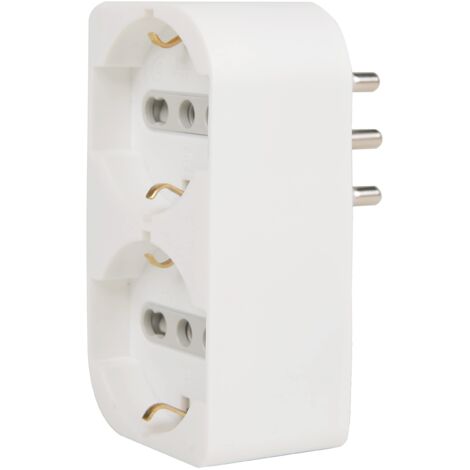 Electraline 71942 Adattatore Doppio, Multipresa due Posti frontali P40 polivalenti (10/16A+Schuko tedesca),Spina fuoriasse 16A grande Italiana, Bianco