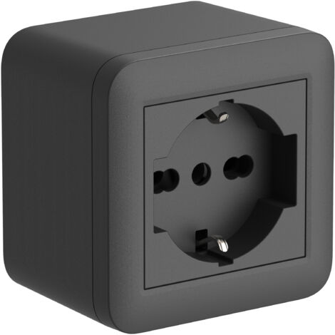 Contenitore da superficie FIXA con presa P40 (Schuko+10/16A), Nero, IP40, compatibile per installazione con tubo rigido e canalina