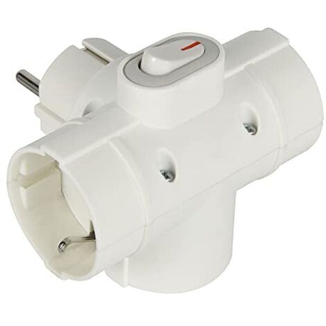 Adattatore Triplo 3 prese laterali, Spina tedesca, Multipresa 3 posti schuko, con interruttore ON/OFF Bianco