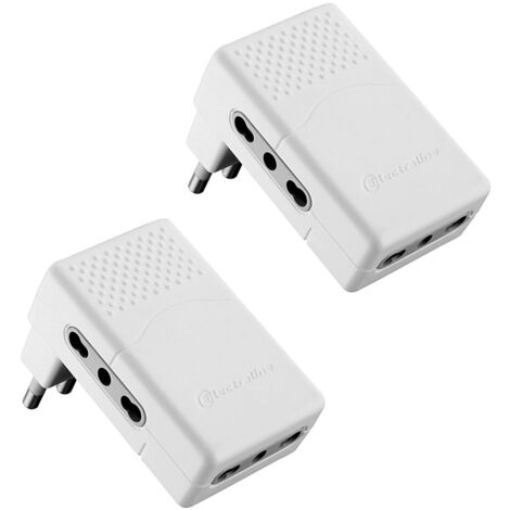 Electraline 92306 Set 2 Adattatori Multipresa Tripla 3 Posti Bivalenti 10/16A, Bianco