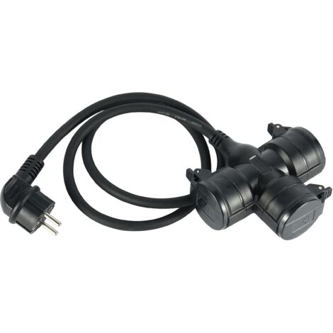 Electraline 55095 Prolunga/Adattatore 1.4 M da Cantiere in Gomma Neoprene H07RN-F 3G1.5, Multipresa tripla con 3 prese Schuko con coperchio IP44 per ambienti esterni, Spina Schuko