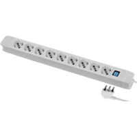 Multipresa 9 Posti polivalenti (schuko + 10/16A) di grossa robustezza, Cavo 2 metri, con sistema avvolgi cavo integrato, Spina 90° salvaspazio, 16A