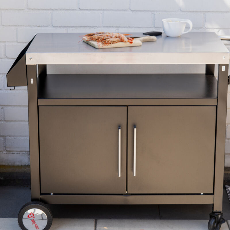 Chariot De Barbecue BBQ-Toro 80x65.5x86.5cm Noir - Surface Inox - Roues Avec Freins - Table D'Appoint Extérieur