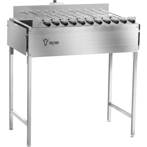 Bbq-Toro – Gril à charbon en acier inoxydable – 11 brochettes avec moteur mobile – Bac à charbon réglable – Charge maximale 15 kg – Dimensions 79x68x81 cm