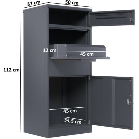 Zelsius Boîte aux lettres avec compartiment pour paquet RAL9007 Anthracite avec éléments aspect bois marron foncé et protection anti-vol