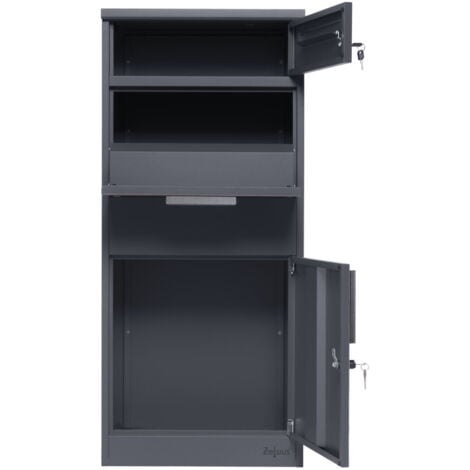 Zelsius Boîte aux lettres avec compartiment pour paquet RAL9007 Anthracite avec éléments aspect bois marron foncé et protection anti-vol