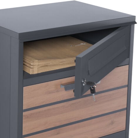 Zelsius Boîte aux lettres avec compartiment pour paquet RAL9007 Anthracite avec éléments aspect bois marron foncé et protection anti-vol