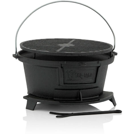 Bbq-Toro – Gril en fonte portable 43 x 42 x 21,5 cm – Pré-cuit – Grille de cuisson et à charbon incluses – Pour barbecue style Hibachi